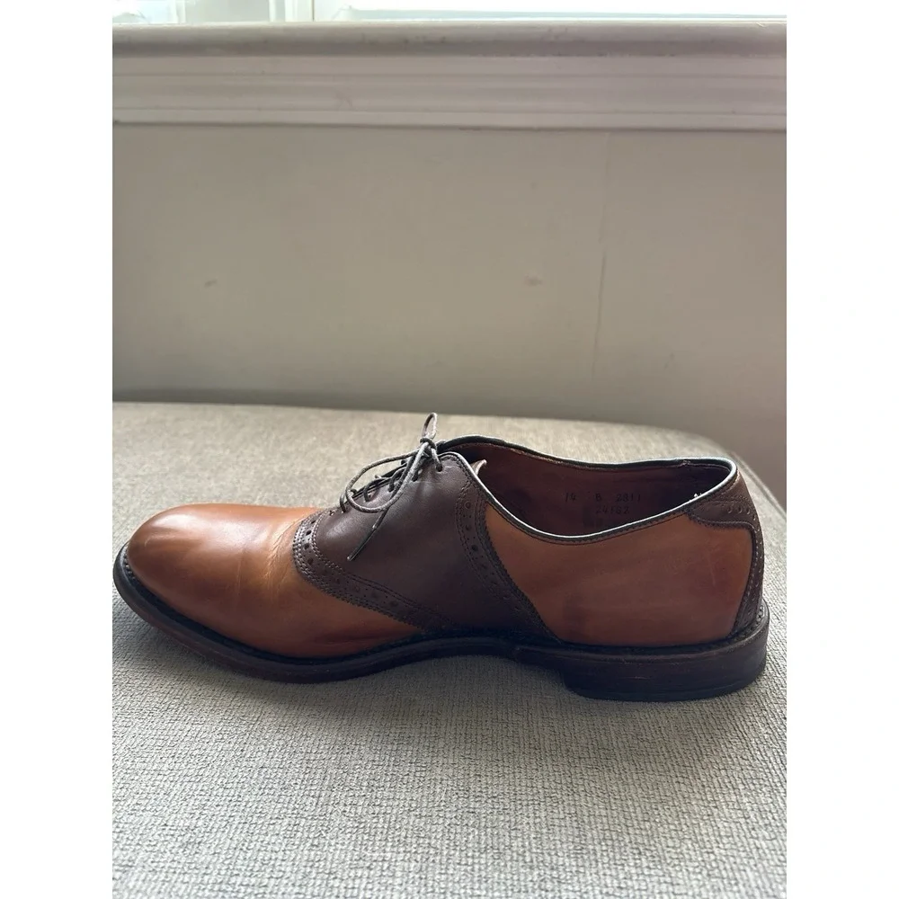 Allen Edmonds Shelton Two Tone‎ Saddle Oxford Brown Dress Shoe men SZ 14B EUC